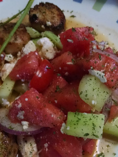 A picture of Watermelon Salad with Seared Scallops.