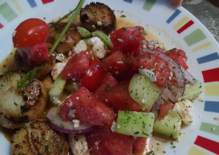 Simple Way to Prepare Homemade Watermelon Salad with Seared Scallops