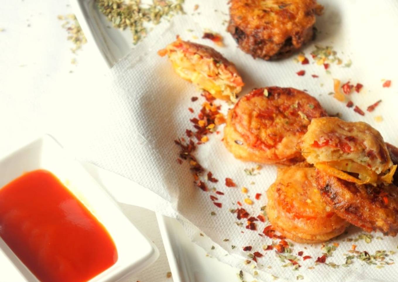 Margherita Fritters: Batter-fried Tomato & Mozzarella Rings