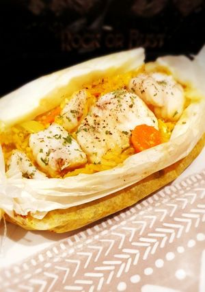 A picture of Monkfish Curry en Papillote.