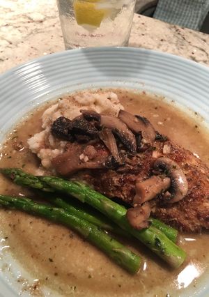 A picture of Healthy Chicken Marsala with Cauliflower Mash.
