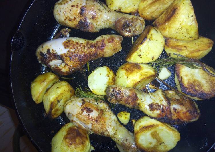 Cast iron skillet chicken with potatoes