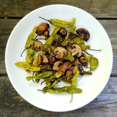 A picture of Shishito and Mushooms sauté.