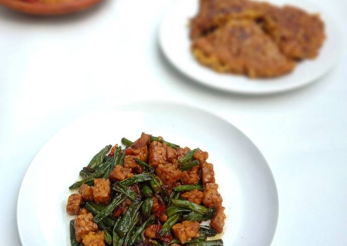 Tumis kacang panjang tempe