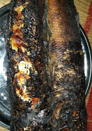 Hình của món Cá lóc nướng trui quấn lá tiêu lốt.