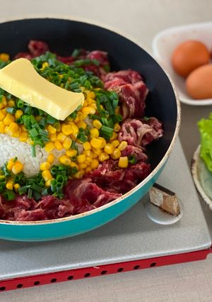 A picture of Beef Rice on the Family Dinner Table.
