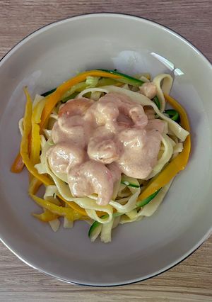 Une photo de Tagliatelles de Courgettes et Crevettes au Curry