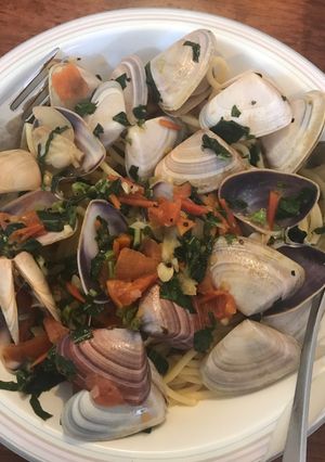 Hình của món Spagetti nấu Ngao sốt bơ chanh.