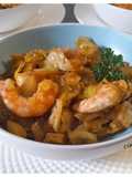 Langostinos al ajillo con col