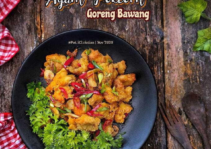 Ayam popcorn goreng bawang