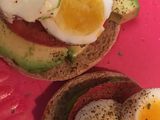 Avocado and egg open faced English muffin