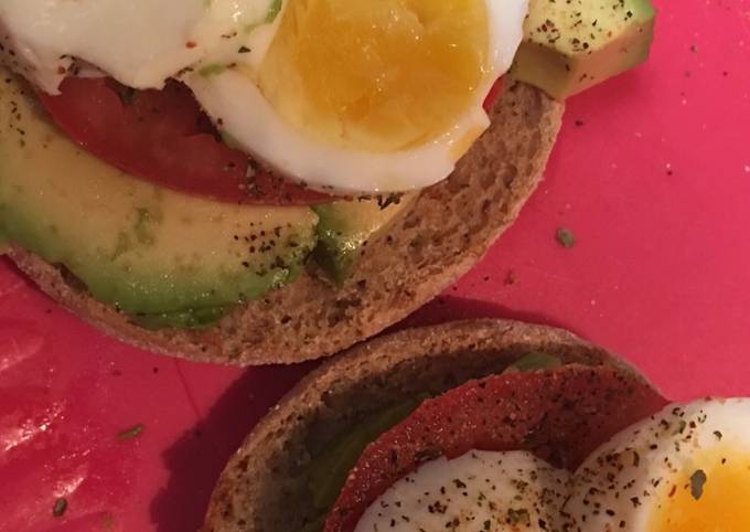 Avocado and egg open faced English muffin