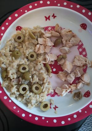 Une photo de Risotto olives saumon