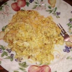 A picture of Fluffy cheese and bacon eggs.