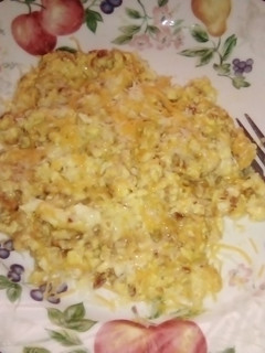 A picture of Fluffy cheese and bacon eggs.