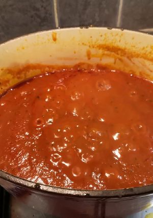 A picture of Rich tomato pasta sauce.