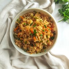 A picture of Scrambled Egg Fried Rice                              Indo-Chinese Style.