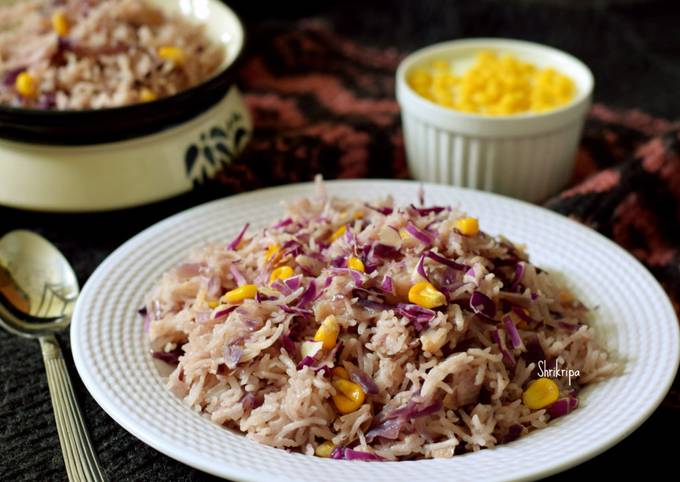 Red cabbage and Sweet corn Pulav: One pot meal