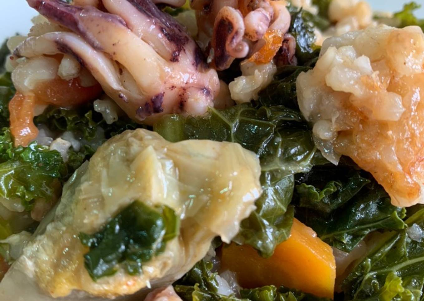Arroz integral con kale y sepia