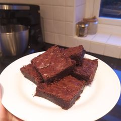Fudgy chocolate brownies A picture of Fudgy chocolate brownies.