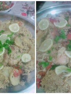 صورة لوصفة مقلوبة بالدجاج والرز الشايب 😁😅😅