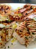 Grigliata di Pesce Spada, Seppia, Gamberoni e Fritto di Calamari