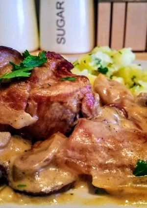 Mézes-mustáros szűz erdei gombás raguval recept fotója