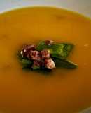 Crema de calabaza con judías verdes y jamón
