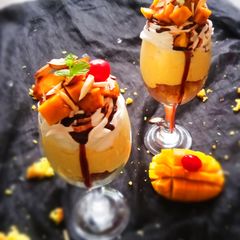 A picture of Eggless Mango Mousse Dessert.