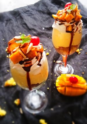 A picture of Eggless Mango Mousse Dessert.