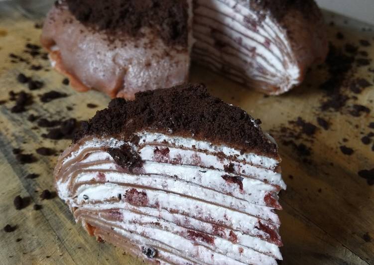Resep Oreo red velvet mille crepes - crepe cake Anti Gagal