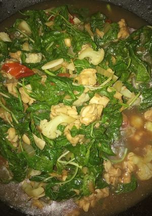 Foto resep Menu Vegan: Oseng Bayam Tempe+Kembang Kol