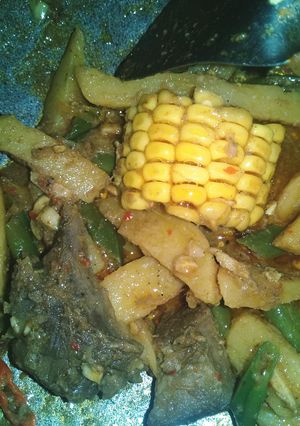Foto resep Oseng kentang buncis jagung daging kambing bumbu rendang
