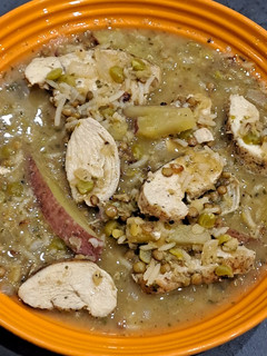 A picture of Lebanese Chicken Lentil Soup.