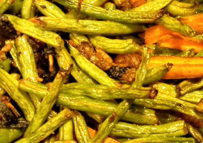 Steps to Make Quick Dry Roasted string beans in tamari sauce 烤四季豆