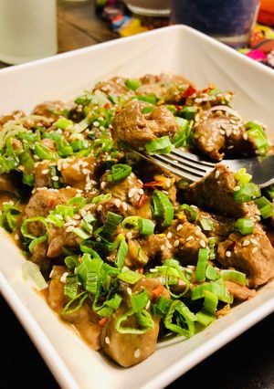 A picture of Honey soy beef bites.