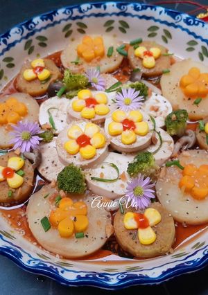 Hình của món Đậu hũ non hấp rau củ.
