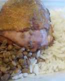 Lentejas bebe con pollo dorado