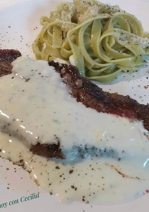 Una foto de Filete de picanha con salsa Roquefort