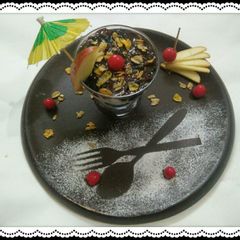 Lab-e-shireen with chocolate apple crumbled crust A picture of Lab-e-shireen with chocolate apple crumbled crust.