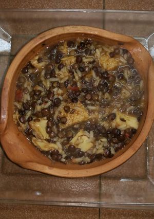 Una foto de Guiso de lentejas, arroz y mondongo