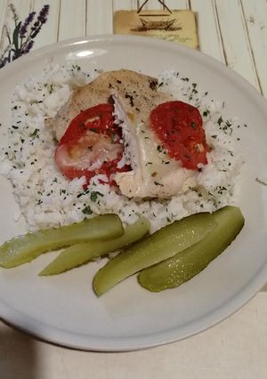 Sültcsirke-caprese, rizzsel recept fotója