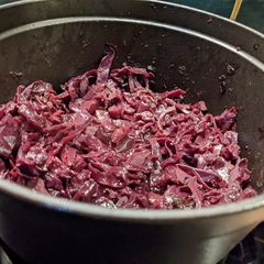 A picture of Red cabbage with port, prunes, & orange.