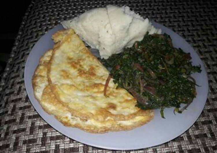 How to Prepare Speedy Omelette, sauted kales with Ugali