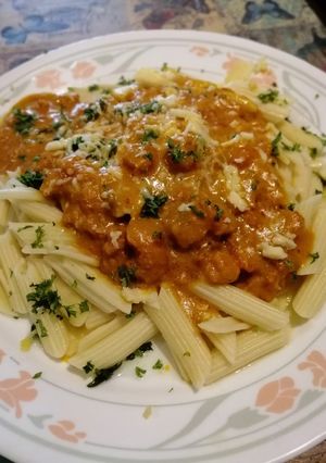 Una foto de Penne en salsa de camarones