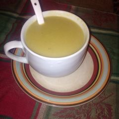 A picture of Pumpkin and sweet potatoes soup #4week challenge.
