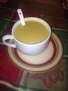 A picture of Pumpkin and sweet potatoes soup #4week challenge.