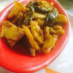 Potato brinjal sabji A picture of Potato brinjal sabji.