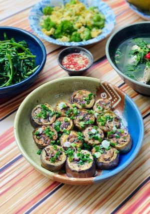 Hình của món Cà Tím Nhồi Thịt Áp Chảo.