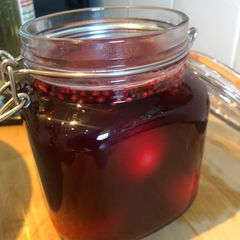 A picture of Spicy purple pickled eggs.
